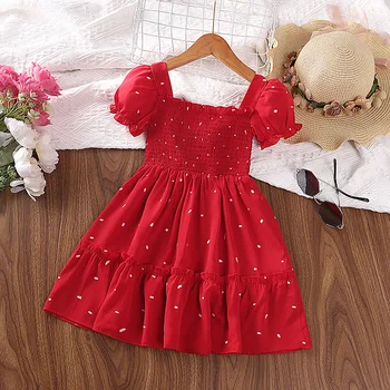 2023 Красные платья для девочек, Летние платья для подростков, платье принцессы в горошек, элегантное платье для девочек, Детская Повседневная одежда 2, 4, 6 лет