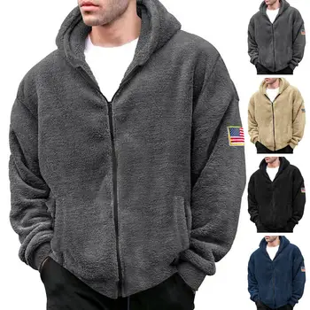 2023 Осенне-зимние Повседневные Свободные флисовые куртки для мужчин, пушистые пальто, Винтажное толстое теплое пальто на молнии с капюшоном, плюшевый кардиган с капюшоном