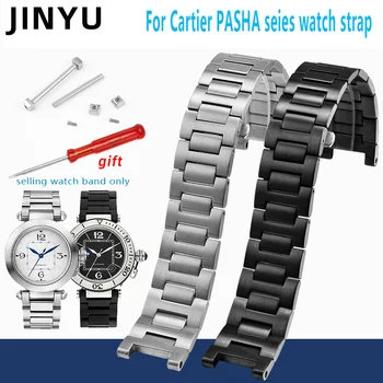 22 мм насечка 14 Для ремешка для часов Cartier серии PASHA мужской ремешок для часов из нержавеющей стали Серебристый металлический ремешок для часов Складная застежка браслет без винта