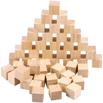 50шт деревянных блоков для поделок Квадратные блоки из соснового дерева 1 дюйм Незаконченные кубики для поделок из дерева блоки из натурального дерева Деревянные кубики для