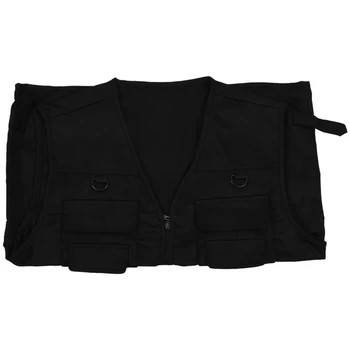 5X Мужской жилет для рыбалки с несколькими карманами на молнии для фотосъемки / охоты / путешествий, спорта на открытом воздухе - черный, XL