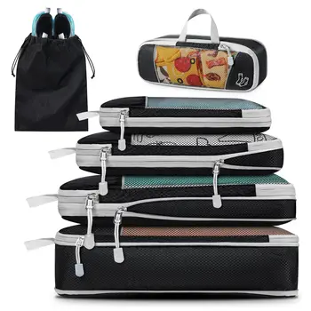 6 шт. Сжатых упаковочных Кубиков, Дорожный набор для хранения с сеткой для обуви, визуальный органайзер для багажа, портативная легкая сумка для чемодана
