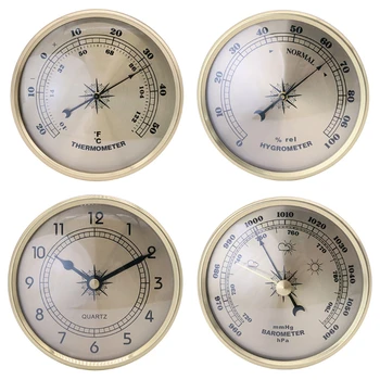 652F Диаметр 90 мм, Золотая рамка, Настенный термометр, будильник, Гигрометр, термометр-барометр для лабораторий