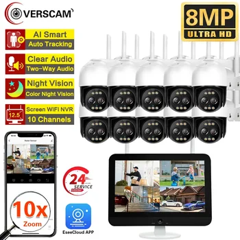 8MP WIFI Security PTZ 10X Camera Kit PIR Detection Color Night Vision IP Camera Set 10CH NVR Беспроводная Система видеонаблюдения CCTV