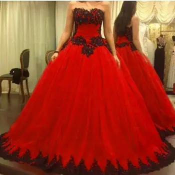 ANGELSBRIDEP Красно-Черные Пышные Платья Vestidos De 15 Anos Плюс Размер, Сексуальная Аппликация, Бальное Платье Во Всю длину, Корсет Сзади