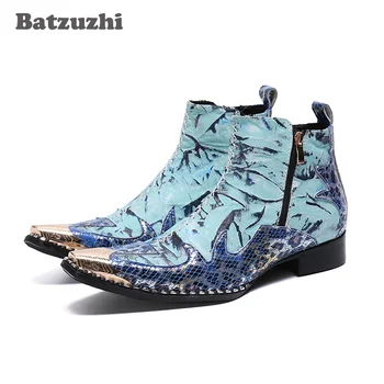 Batzuzhi/ мужские ботинки из натуральной кожи в стиле панк, мужские ботильоны, модные вечерние ботинки с острым металлическим носком, мужские модные ботинки-шоу