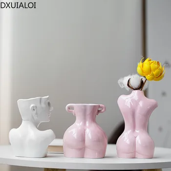 DXUIALOI Скандинавская минималистичная креативная керамическая ваза имитация человеческого тела абстрактное искусство ваза для сухих цветов украшение дома