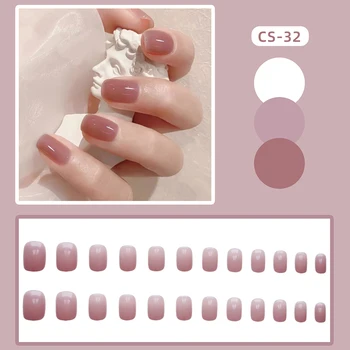 HEALLOR 24ШТ Розовые накладные ногти Маникюр в милом стиле с коротким абзацем Экономит время, накладные ногти снимаются желеобразным гелем / клеем MH88