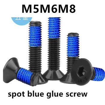M5M6M8 черная нержавеющая сталь 304 шестигранный винт с плоской головкой с потайной головкой, противоударная обработка краской, точечный синий клей screw1168