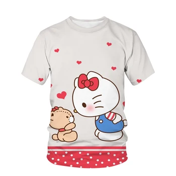 Sanrio Hello Kitty Хлопковая летняя футболка для девочек с коротким рукавом, розовая повседневная футболка для девочек My Melody Top с коротким рукавом