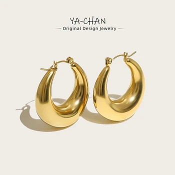 YACHAN 18-Каратные Позолоченные Серьги-кольца из гладкой нержавеющей стали для женщин, модные полые металлические украшения в стиле панк, водонепроницаемые