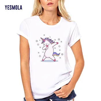 YESMOLA/ футболка с забавным единорогом, женские топы, футболка Kawaii Harajuku, женский летний топ, футболка, женская футболка с единорогом, футболка