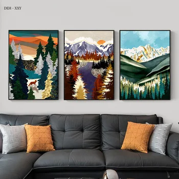 Абстрактные художественные плакаты с горным пейзажем, восход солнца в океане, Закат на реке, природный пейзаж, живопись на холсте для домашнего декора