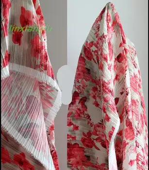 Атласная складчатая ткань с принтом, особая текстура плиссированной ткани Issey Miyake, дизайнерская ткань.