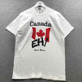 Винтаж 90-х, Канада, да! Мужская футболка Prince George с коротким рукавом и рисунком белого цвета