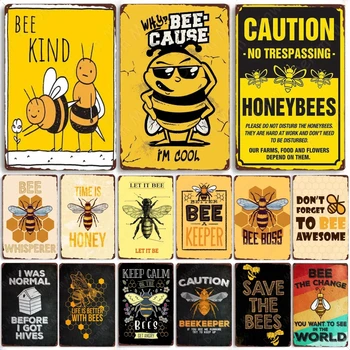 Винтажная добрая пчела Забавный плакат Bee Happy ретро металлическая вывеска домашняя наружная стена Медоносная пчела Лозунги пчеловода художественное украшение из жести