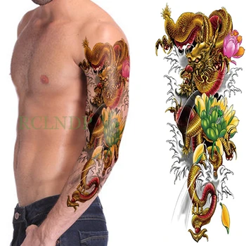 Водонепроницаемая временная татуировка-наклейка дракон на всю руку, поддельная татуировка, флэш-татуировка на рукаве, большой размер для мужчин, женщин, леди
