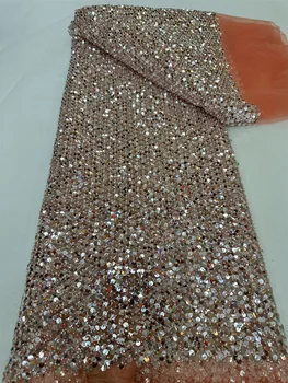 Высококачественная модная африканская кружевная ткань с вышивкой из тюля и пайеток для жениха, расшитая бисером кружевная ткань с пайетками для нигерийского свадебного платья