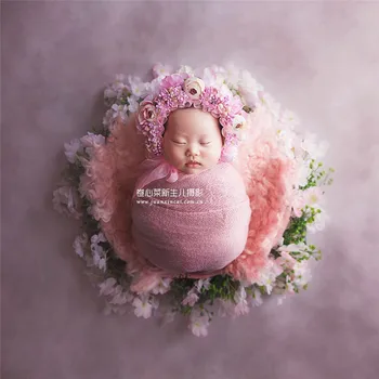 Вязаная шапочка с цветочным узором для новорожденных для фотосессии, цветочная шапочка в стиле маленькой девочки, реквизит для фотосессии, Вязаная шапочка для новорожденных