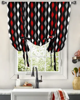 Геометрические полосы, красные, черные, Белые, оконные занавески, занавески на завязках для кухни, гостиной, Регулируемые шторы с карманами на штанах
