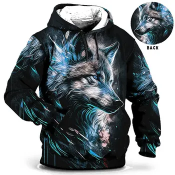 Графические принты животных и волков, повседневный Классический повседневный мужской пуловер с 3D-принтом, уличная одежда для отдыха, толстовки, красный, синий
