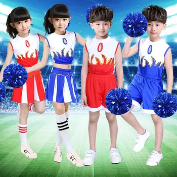 Детские костюмы для косплея девочек, форма для черлидинга, танцевальная одежда, укороченный топ + юбка, комплект с цветочным шаром для танцевальных соревнований