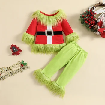 Детский Рождественский костюм, топы и штаны с милым мультяшным эльфом с длинными рукавами, комплект для косплея на вечеринку для малышей