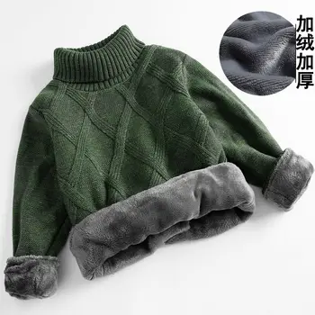 Детский корейский свитер Зимний свитер с высоким воротом для мальчиков, утолщенный вязаный свитер Для детей, Детский теплый пуловер с подкладкой, свитер