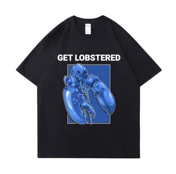 Забавная футболка Jumpscare Lobster Meme, Синяя Футболка С изображением Ракообразных, Мужская Футболка в стиле Хип-Хоп Оверсайз, Футболки с коротким рукавом, Мужская Уличная Одежда