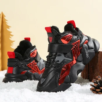 Зимние детские кроссовки для бега, уличные снегоступы, Зимние плюшевые теплые кроссовки, водонепроницаемая прогулочная детская спортивная обувь для треккинга