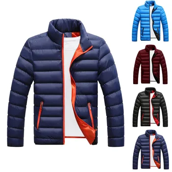 Зимняя мужская куртка 2022 года с хлопковой подкладкой, Длинный рукав, Однотонный Пушистый наполнитель, молния, Непромокаемая Осенне-зимняя ветровка.