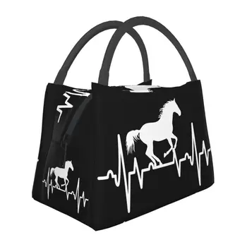 Изготовленные на заказ сумки для ланча Horse Heartbeat, женские ланч-боксы с теплой изоляцией, для работы, отдыха или путешествий
