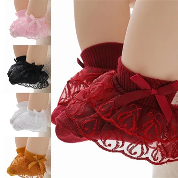Короткие носки для маленьких девочек, дышащие кружевные носки, носки с оборками, аксессуары для младенцев D7WF