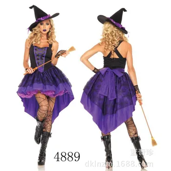 Костюм на Хэллоуин, праздничное платье Ghost Festival, женская форма ведьмы, фиолетовый костюм ведьмы с ласточкиным хвостом, костюм ведьмы на Хэллоуин