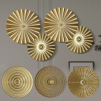 Креативный золотой металлический железный диск, настенный подвесной светильник в скандинавском стиле, роскошные настенные украшения в стиле ретро для дома, гостиной, настенный кулон, поделки