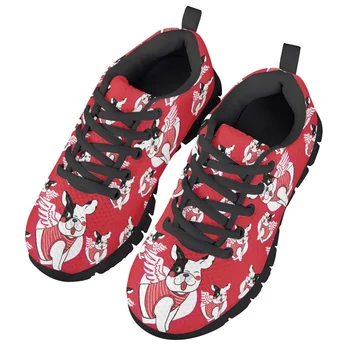 Легкие кроссовки на шнуровке для девочек-подростков и мальчиков, милая красная дизайнерская обувь на плоской подошве с бульдогом, детские дышащие мягкие повседневные кроссовки 2023 года выпуска