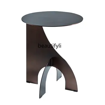 Легкий Роскошный Приставной столик из нержавеющей стали в итальянском минималистичном стиле, Небольшой журнальный столик в гостиной, Домашний круглый Угловой столик