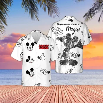 Летняя Гавайская Рубашка с Микки Маусом, Мужская Женская Рубашка С Коротким Рукавом и пуговицами, Рубашка Disney Mickey Mouse Aloha, Повседневная Пляжная Рубашка
