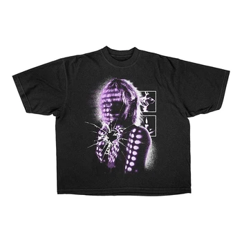 Летняя повседневная винтажная футболка с графическим принтом в стиле Гранж с коротким рукавом, готический укороченный топ, топы уличной одежды 2K, эстетичная женская футболка