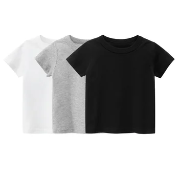 Летняя хлопковая футболка для мальчиков, белая футболка с коротким рукавом для девочек, однотонная простая детская одежда, футболки для детей, топы