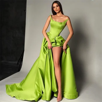 Лилиево-мятно-зеленые вечерние платья для выпускного вечера, вечернее платье без бретелек, вечернее платье без рукавов, коктейльные платья трапециевидной формы в пол, большие размеры