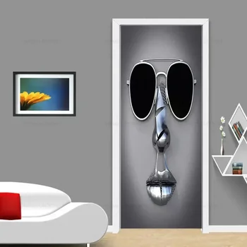 Металлическая Скульптура Лица Художественные Дверные Наклейки Современный Абстрактный Манекен Обои ПВХ Самоклеящаяся Фреска Отель Спальня Дверь Плакат