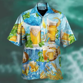 Мужская весенне-летняя мода, повседневная спортивная одежда, пляжная свободная рубашка с короткими рукавами и геометрическим принтом 