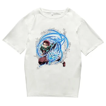 Мужская футболка из японского аниме Demon Slayer с графическими героями мультфильмов с коротким рукавом для мальчиков и девочек Harajuku Прямая поставка