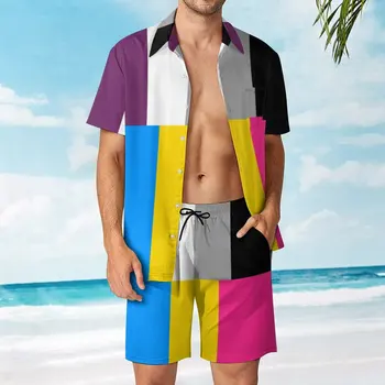 Мужской пляжный костюм Panromantic с асексуальным флагом, графический винтажный костюм из 2 предметов, высокое качество, размер США для бега