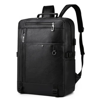 Мужской рюкзак большой емкости для деловых поездок, школьная сумка для ноутбука, USB-зарядка, водонепроницаемые повседневные рюкзаки из искусственной кожи, прямая поставка