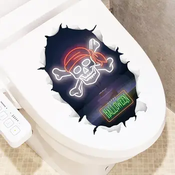 Наклейка на туалет на Хэллоуин ПВХ Наклейка на туалет Жуткий Хэллоуин Череп Наклейка на туалет Съемное Настенное Художественное украшение из ПВХ для комнаты
