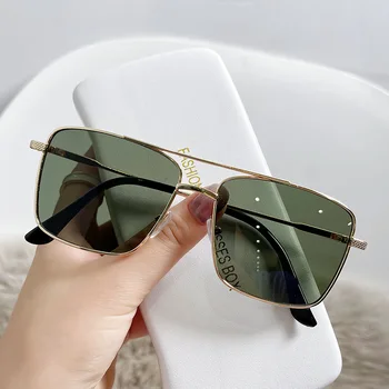 Небольшая квадратная рамка двойной Луч женщины мужчины модные солнцезащитные очки роскошный дизайн градиентные очки UV400 металлические солнцезащитные очки мужской женский очки
