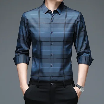 Новая мужская повседневная модная рубашка с длинными рукавами и принтом против морщин, деловая рубашка
