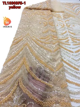 Новейшая Африканская сетчатая кружевная ткань 3D Цветочный материал Вышивка пайетками Тюль жениха Французская сетчатая кружевная ткань с бисером для свадьбы